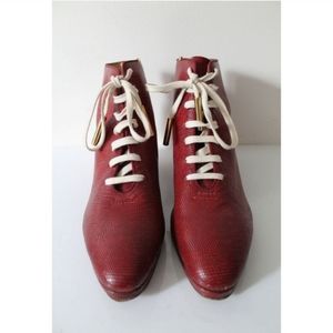Zoe Lee Zachary Red Lizard Embossed Lace Up Bootie Red Size 40